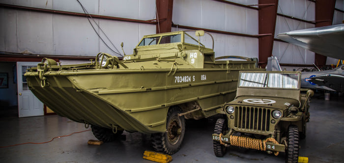 WWII military vehicles on display